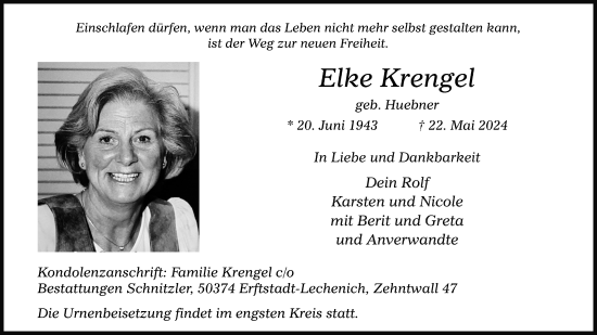 Anzeige von Elke Krengel von Kölner Stadt-Anzeiger / Kölnische Rundschau / Express