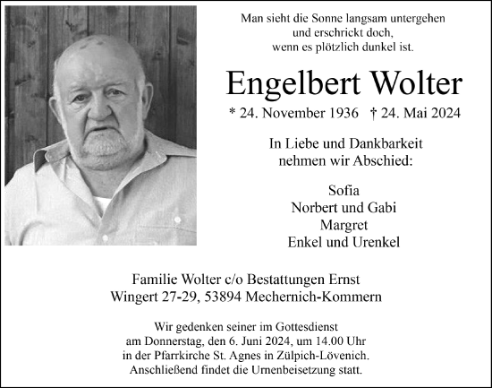 Anzeige von Engelbert Wolter von  Blickpunkt Euskirchen 