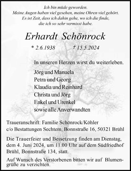 Anzeige von Erhardt Schönrock von  Schlossbote/Werbekurier 