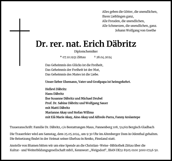 Anzeige von Erich Däbritz von Kölner Stadt-Anzeiger / Kölnische Rundschau / Express