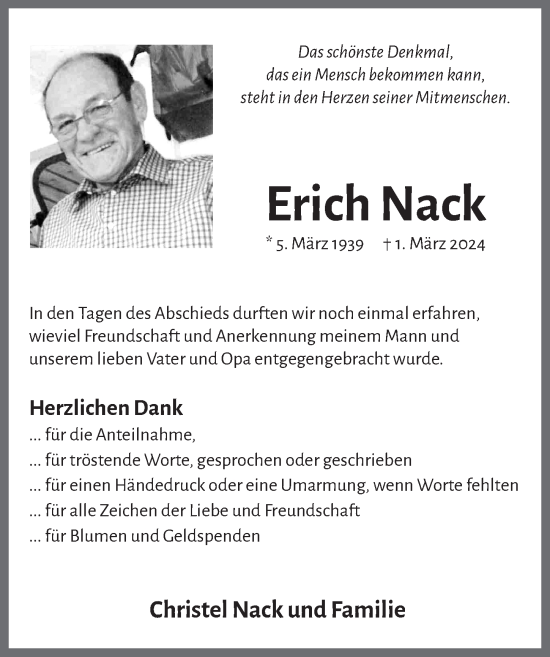 Anzeige von Erich Nack von  Werbepost 