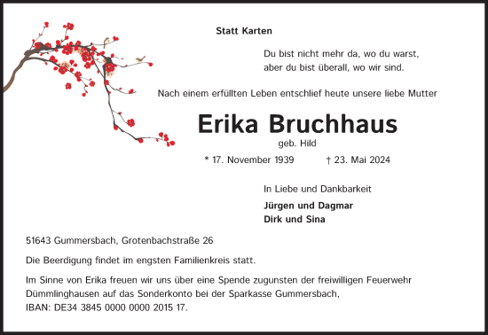 Anzeige von Erika Bruchhaus von Kölner Stadt-Anzeiger / Kölnische Rundschau / Express
