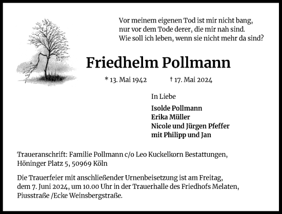 Anzeige von Friedhelm Pollmann von Kölner Stadt-Anzeiger / Kölnische Rundschau / Express