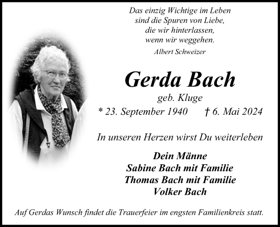 Anzeige von Gerda Bach von Kölner Stadt-Anzeiger / Kölnische Rundschau / Express