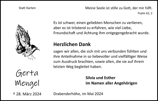 Anzeige von Gerta Mengel von  Anzeigen Echo 