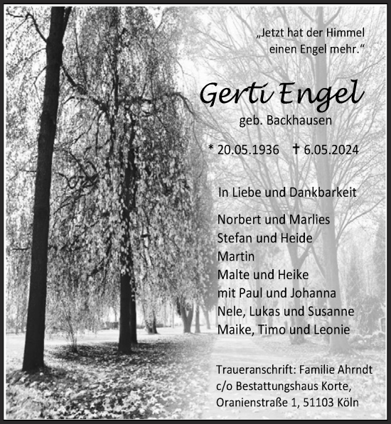 Anzeige von Gerti Engel von  EXPRESS - Die Woche 