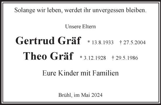 Anzeige von Gertrud Gräf von  Schlossbote/Werbekurier 