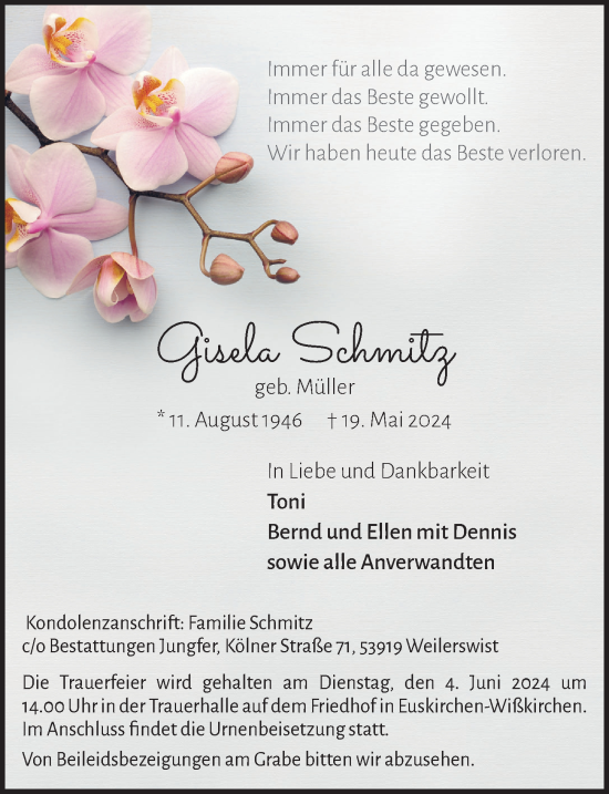 Anzeige von Gisela Schmitz von  Blickpunkt Euskirchen 