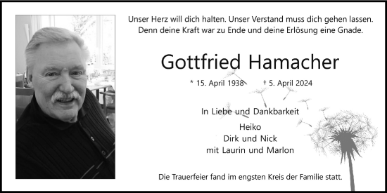 Anzeige von Gottfried Hamacher von  Bergisches Handelsblatt 