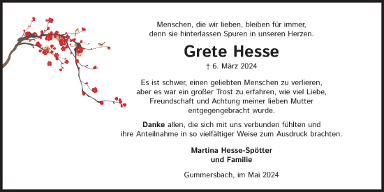Anzeige von Grete Hesse von Kölner Stadt-Anzeiger / Kölnische Rundschau / Express