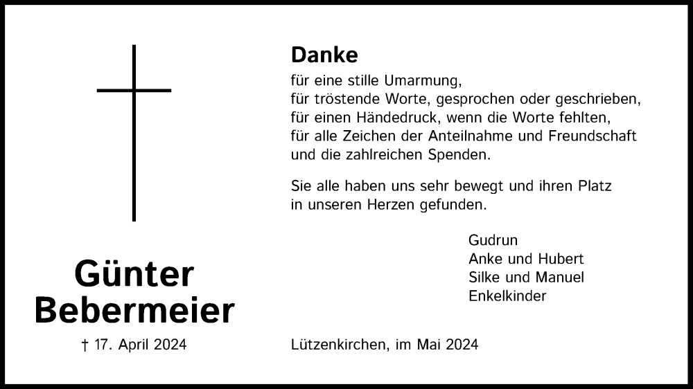  Traueranzeige für Günter Bebermeier vom 21.05.2024 aus Kölner Stadt-Anzeiger / Kölnische Rundschau / Express