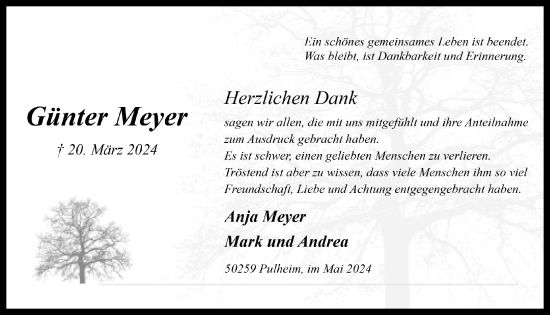 Anzeige von Günter Meyer von  Wochenende 