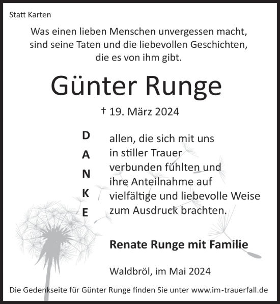 Anzeige von Günter Runge von  Lokalanzeiger 
