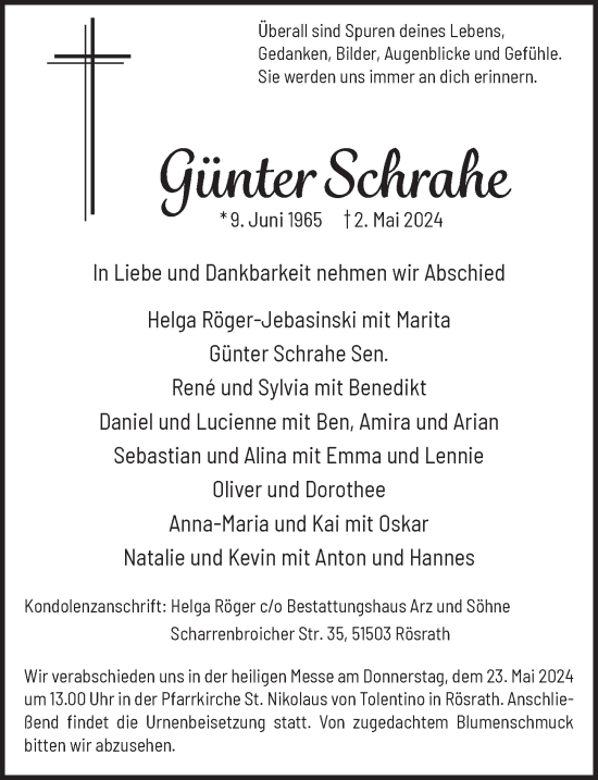 Anzeige von Günter Schrahe von  Bergisches Handelsblatt  Anzeigen Echo 