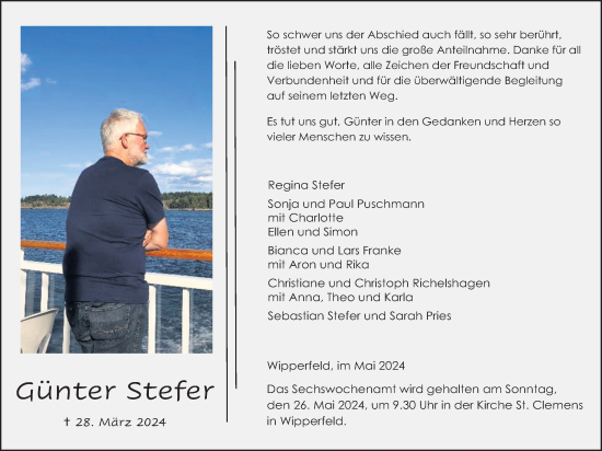 Anzeige von Günter Stefer von Kölner Stadt-Anzeiger / Kölnische Rundschau / Express