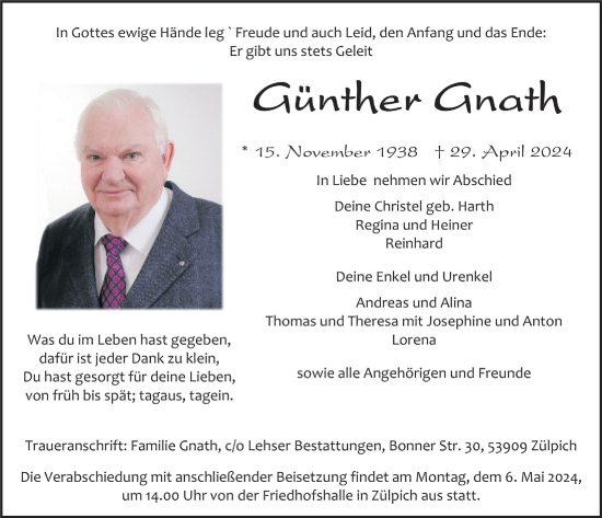 Anzeige von Günther Gnath von  Blickpunkt Euskirchen 