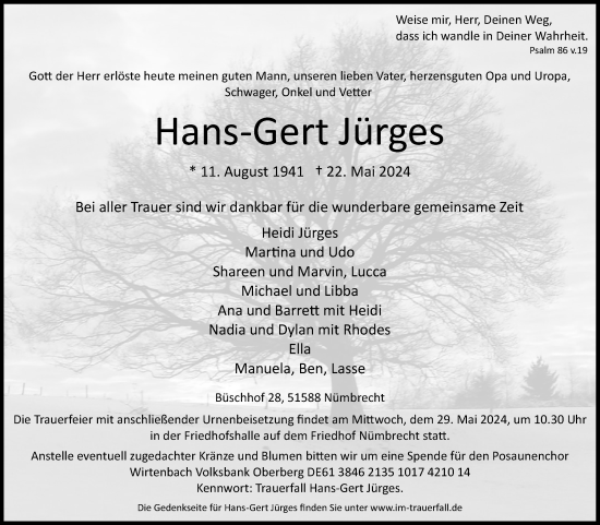 Anzeige von Hans-Gert Jürges von Kölner Stadt-Anzeiger / Kölnische Rundschau / Express