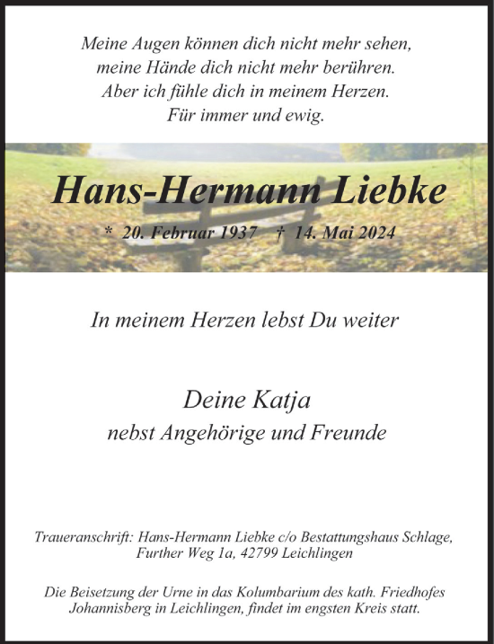 Anzeige von Hans-Hermann Liebke von  Lokale Informationen 