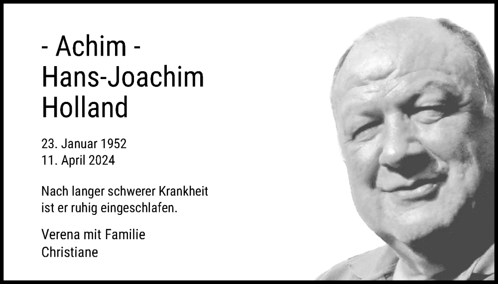  Traueranzeige für Hans-Joachim Holland vom 04.05.2024 aus Kölner Stadt-Anzeiger / Kölnische Rundschau / Express