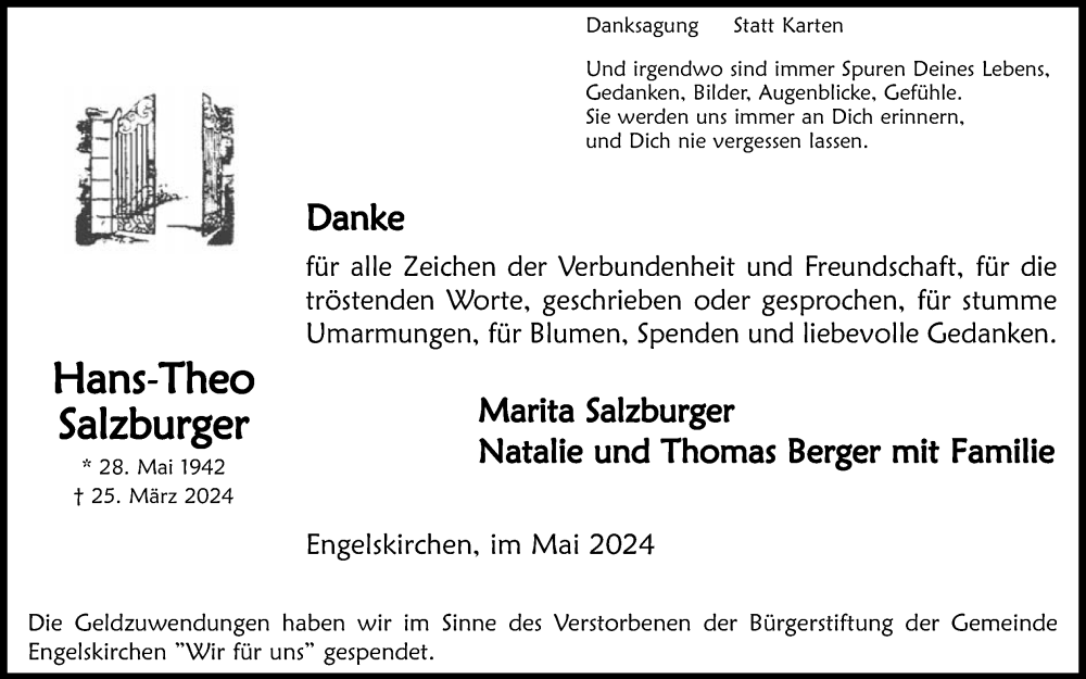  Traueranzeige für Hans-Theo Salzburger vom 11.05.2024 aus Kölner Stadt-Anzeiger / Kölnische Rundschau / Express