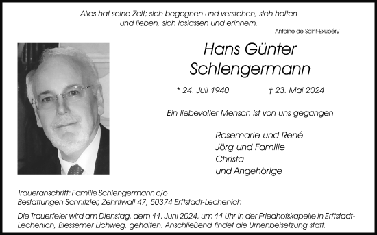 Anzeige von Hans Günter Schlengermann von Kölner Stadt-Anzeiger / Kölnische Rundschau / Express