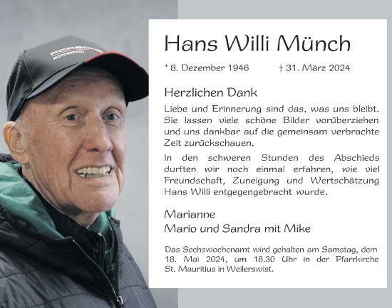 Anzeige von Hans Willi Münch von  Blickpunkt Euskirchen 