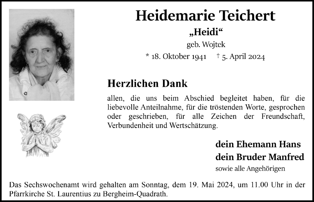  Traueranzeige für Heidemarie Teichert vom 10.05.2024 aus  Werbepost 