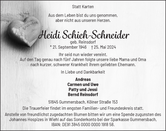 Anzeige von Heidi Schieh-Schneider von  Anzeigen Echo 