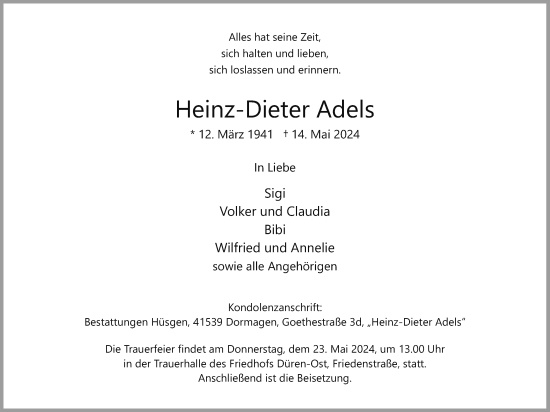 Anzeige von Heinz-Dieter Adels von Kölner Stadt-Anzeiger / Kölnische Rundschau / Express