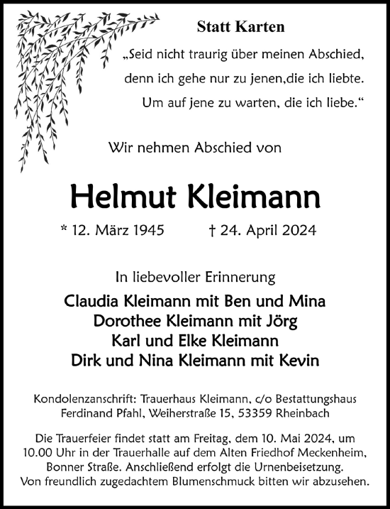 Anzeige von Helmut Kleimann von  Schaufenster/Blickpunkt 