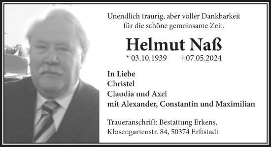 Anzeige von Helmut Naß von  Werbepost 
