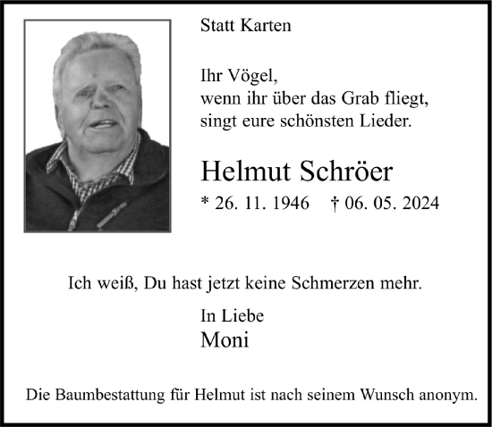 Anzeige von Helmut Schröer von  Lokale Informationen 