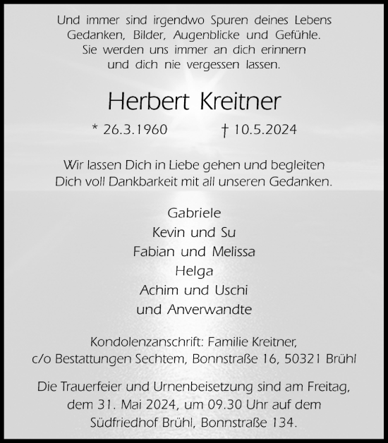 Anzeige von Herbert Kreitner von Kölner Stadt-Anzeiger / Kölnische Rundschau / Express