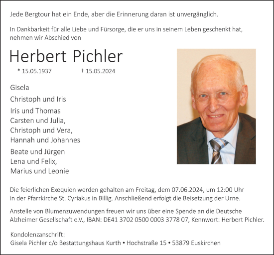Anzeige von Herbert Pichler von  Blickpunkt Euskirchen 