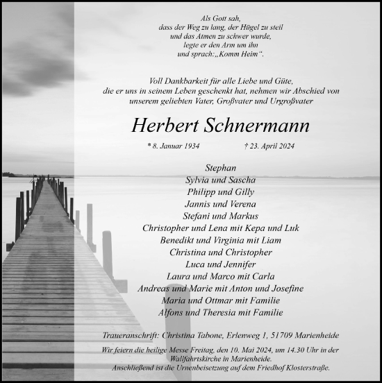 Anzeige von Herbert Schnermann von  Anzeigen Echo 