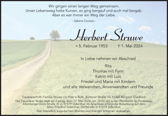 Anzeige von Herbert Struwe von Kölner Stadt-Anzeiger / Kölnische Rundschau / Express