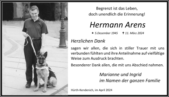 Anzeige von Hermann Arens von  Wochenende 