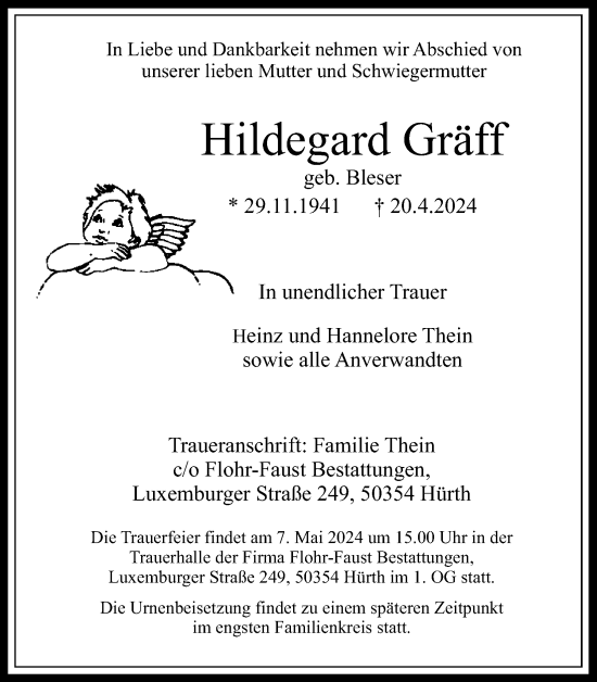 Anzeige von Hildegard Gräff von Kölner Stadt-Anzeiger / Kölnische Rundschau / Express