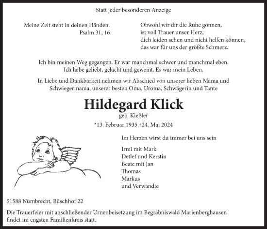 Anzeige von Hildegard Klick von  Lokalanzeiger 