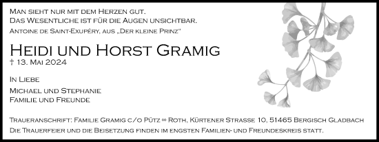 Anzeige von Horst Gramig von Kölner Stadt-Anzeiger / Kölnische Rundschau / Express