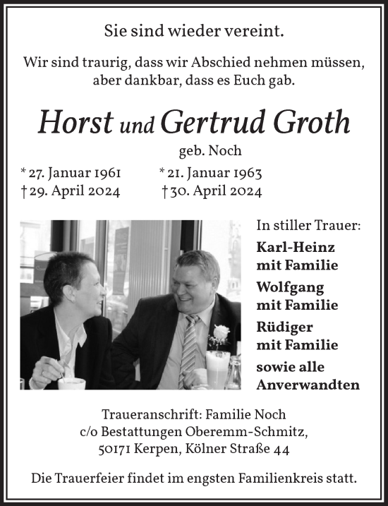 Anzeige von Horst Groth von  Werbepost 