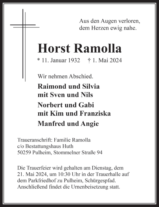 Anzeige von Horst Ramolla von  Wochenende 