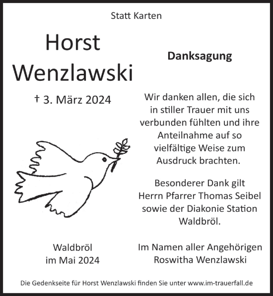 Anzeige von Horst Wenzlawski von  Lokalanzeiger 