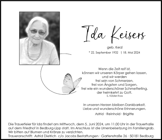 Anzeige von Ida Keisers von  Werbepost 