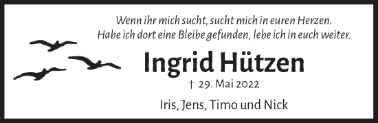 Anzeige von Ingrid Hützen von  Werbepost 