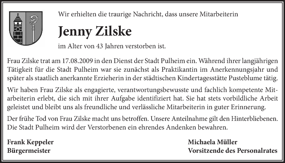 Traueranzeige für Jenny Zilske vom 03.05.2024 aus  Wochenende 