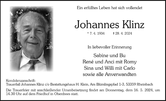 Anzeige von Johannes Klinz von  Schaufenster/Blickpunkt 