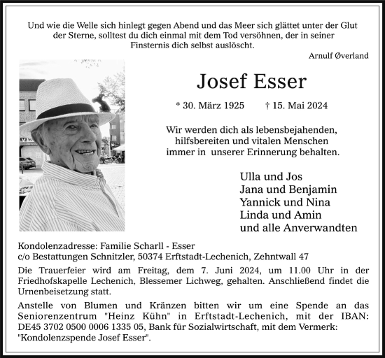 Anzeige von Josef Esser von  Werbepost 