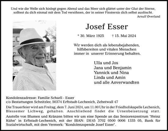 Anzeige von Josef Esser von Kölner Stadt-Anzeiger / Kölnische Rundschau / Express