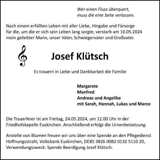 Anzeige von Josef Klütsch von Kölner Stadt-Anzeiger / Kölnische Rundschau / Express